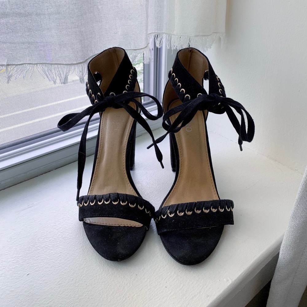 Gold Grommet Block Heels